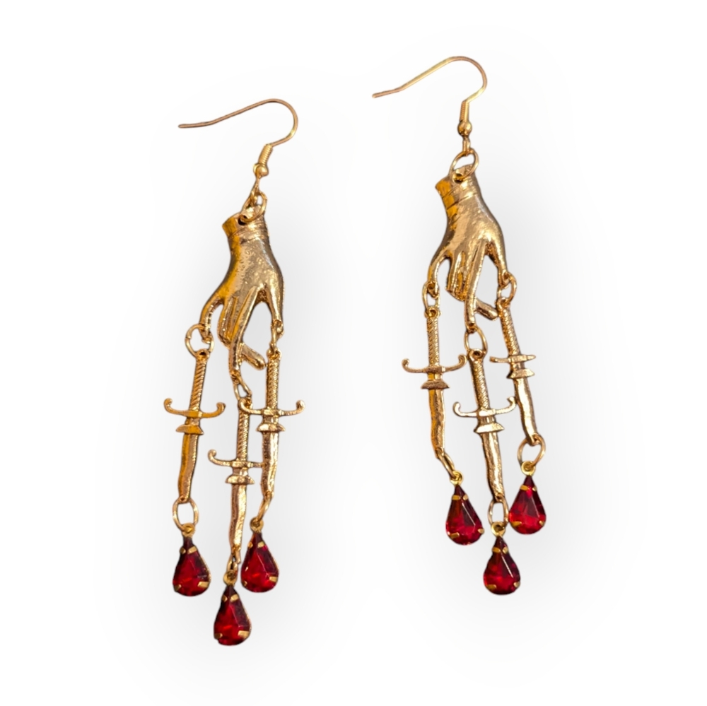 Dangling Dagger Earrings Marionette Hands Blood Drips
